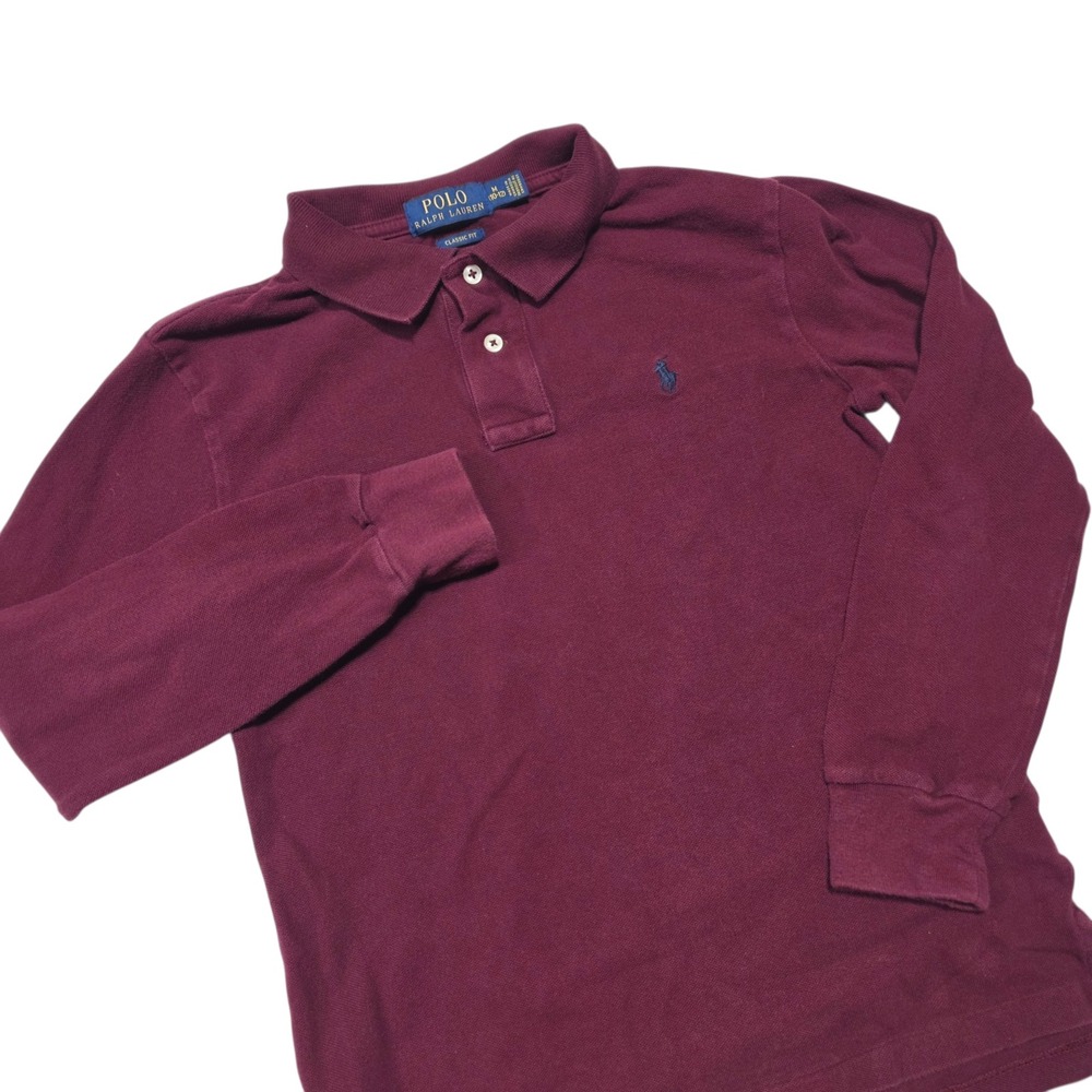 Polo Ralph Lauren Long Sleeve Polo Kids M (10-12) Maroon Classic Fit Cotton